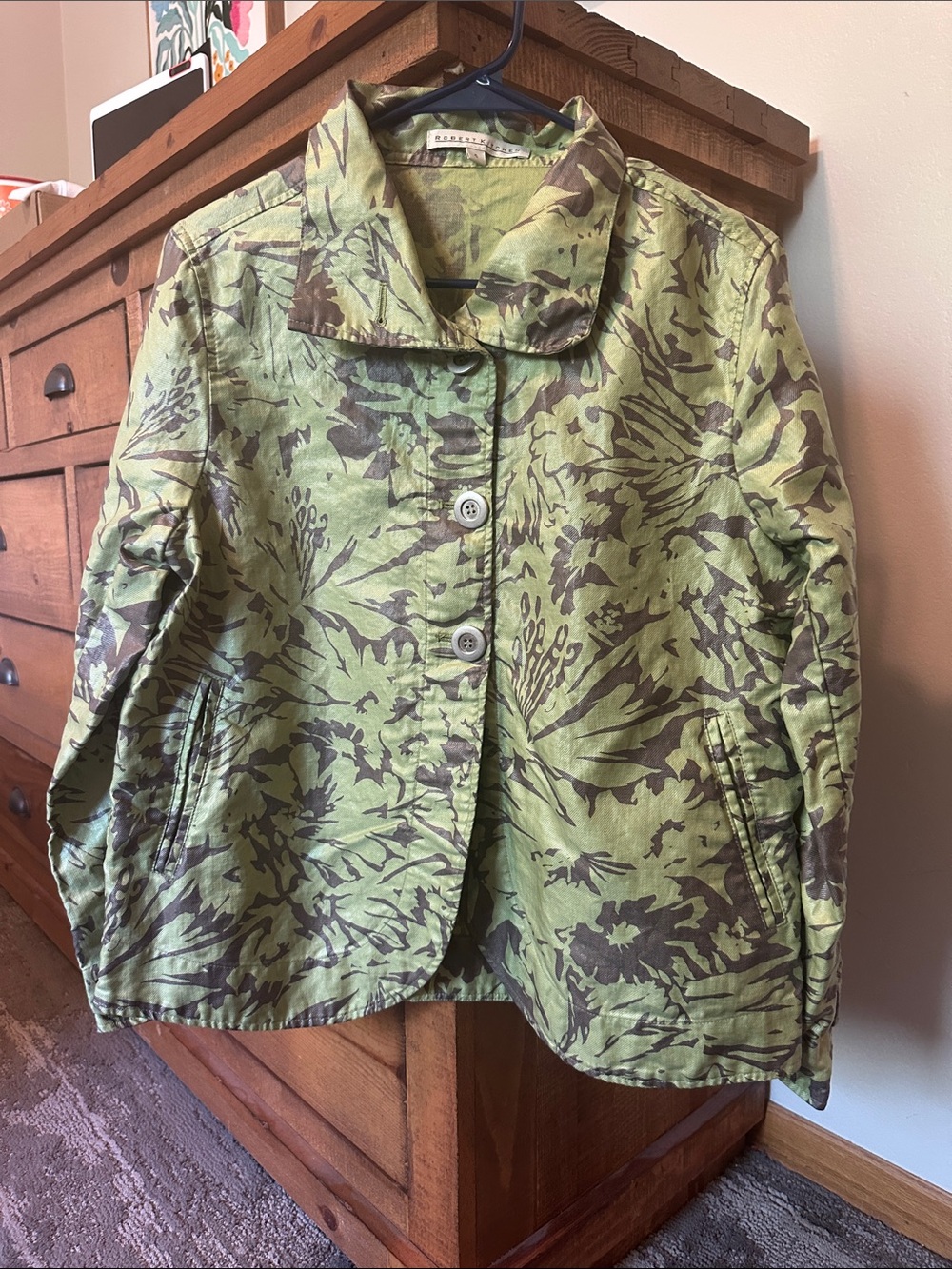 Robert Kitchen Olive Green & Brown Floral Button Jacket